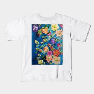 Teal with Bright Colorful Flowers, Flowers on Teal Painting, Bright bold colorful flowers, color pop decor, colorful artwork, floral decor Kids T-Shirt